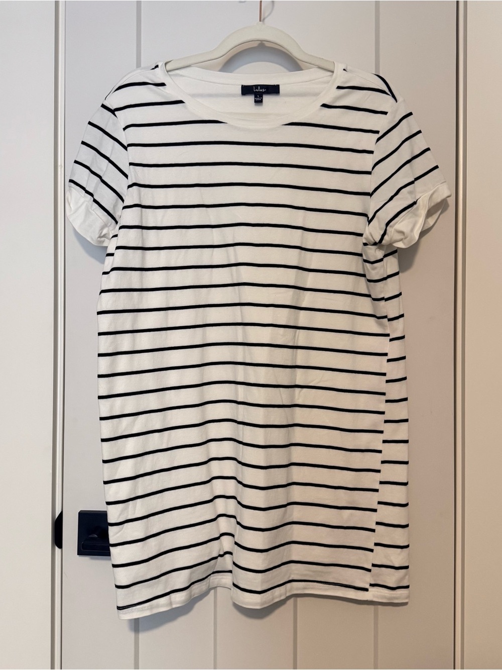 Lulu’s Striped Short Sleeve Tee Dress - White with Black Stripes